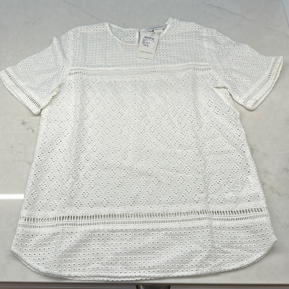 Club Monaco White Eyelet Short Sleeve Blouse